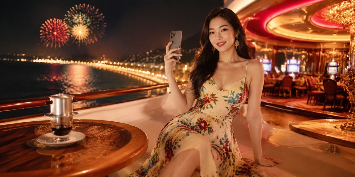 Người chơi thư giãn với casino trên điện thoại bên tách cà phê tại Mũi Né