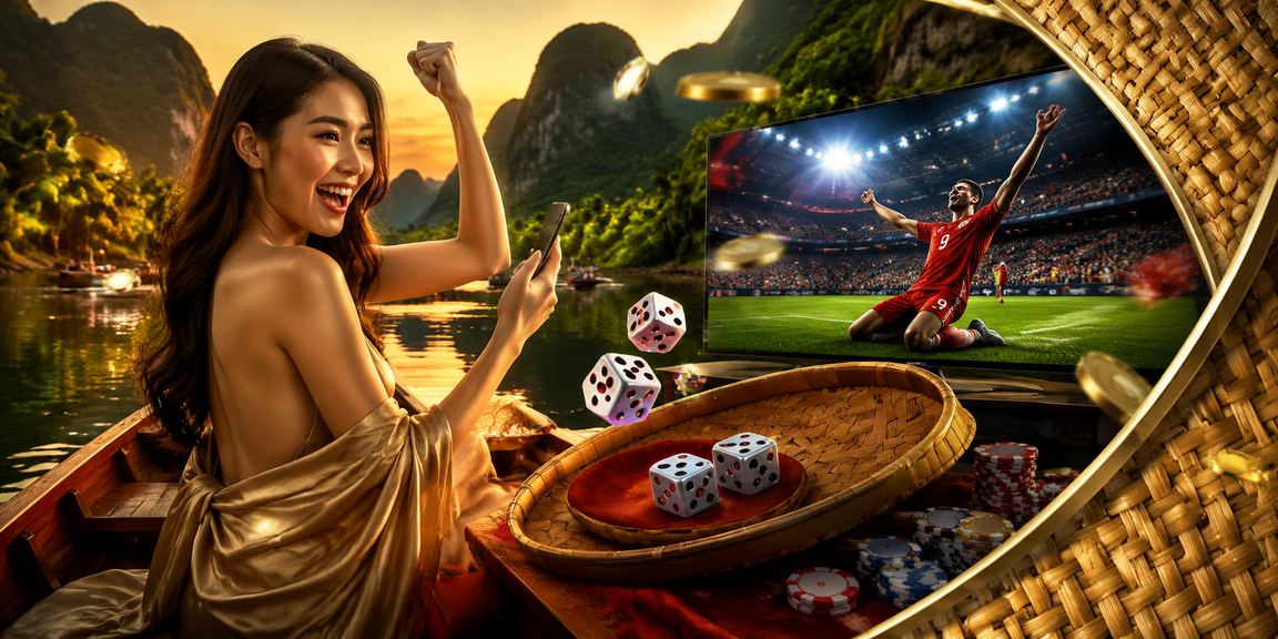 Người chơi đội nón lá tại Ninh Bình đang xem kết quả xúc xắc tài xỉu và kiểm tra giao dịch tài chính trên điện thoại